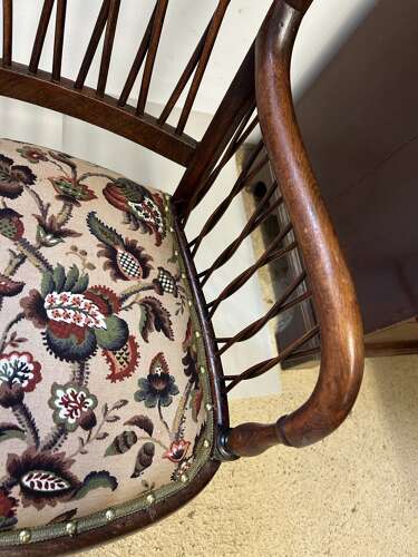 Antique Armchair with twisted cane back & sides, upholstered seat