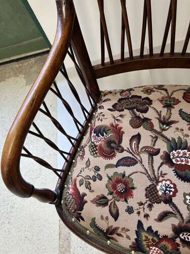 Antique Armchair with twisted cane back & sides, upholstered seat
