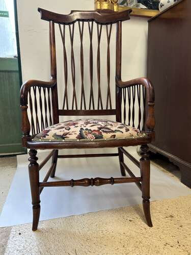 Antique Armchair with twisted cane back & sides, upholstered seat