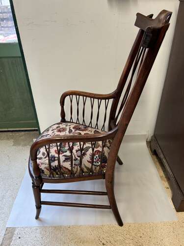 Antique Armchair with twisted cane back & sides, upholstered seat