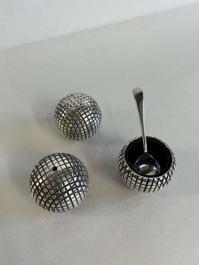 Silver Plate Condiment Set - Golf Ball Shaped