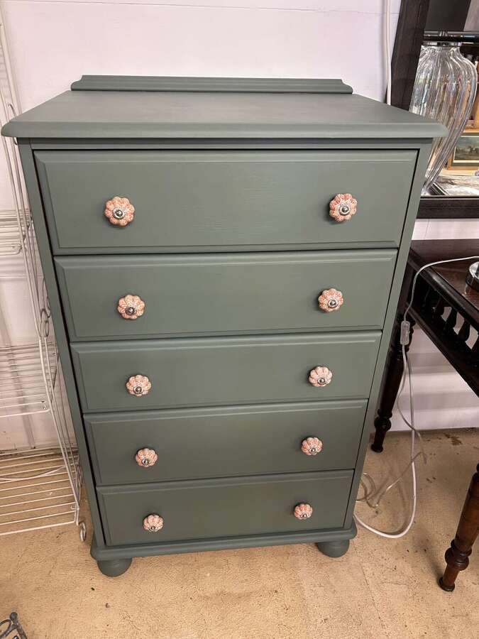 Painted Pine Chest of Drawers - Porcelain Handles