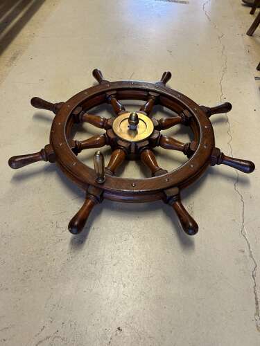 Vintage Maritime Nautical Boat Wood & Brass Yacht Wheel - Steering Wheel