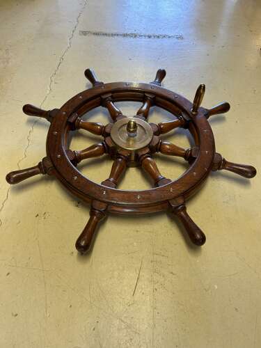 Vintage Maritime Nautical Boat Wood & Brass Yacht Wheel - Steering Wheel