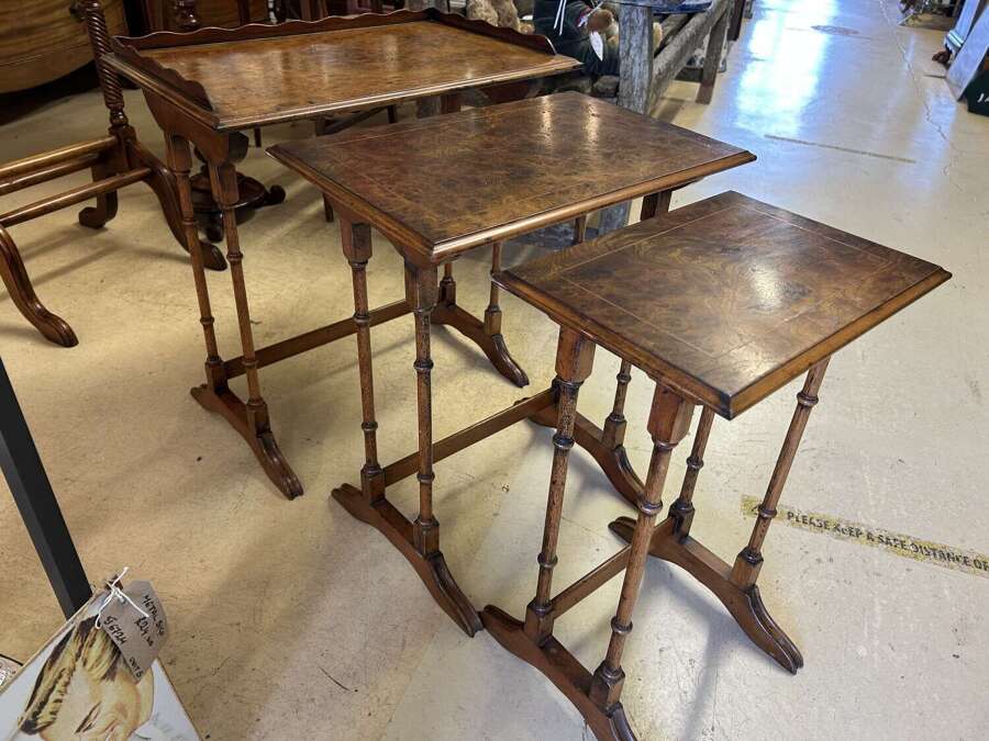 Antique Walnut Veneer Nest of Tables
