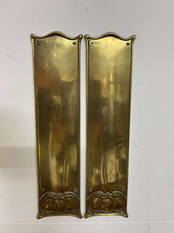 Pair Art Nouveau Brass Door Plaques / Finger Plates