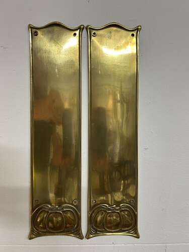 Pair Art Nouveau Brass Door Plaques / Finger Plates